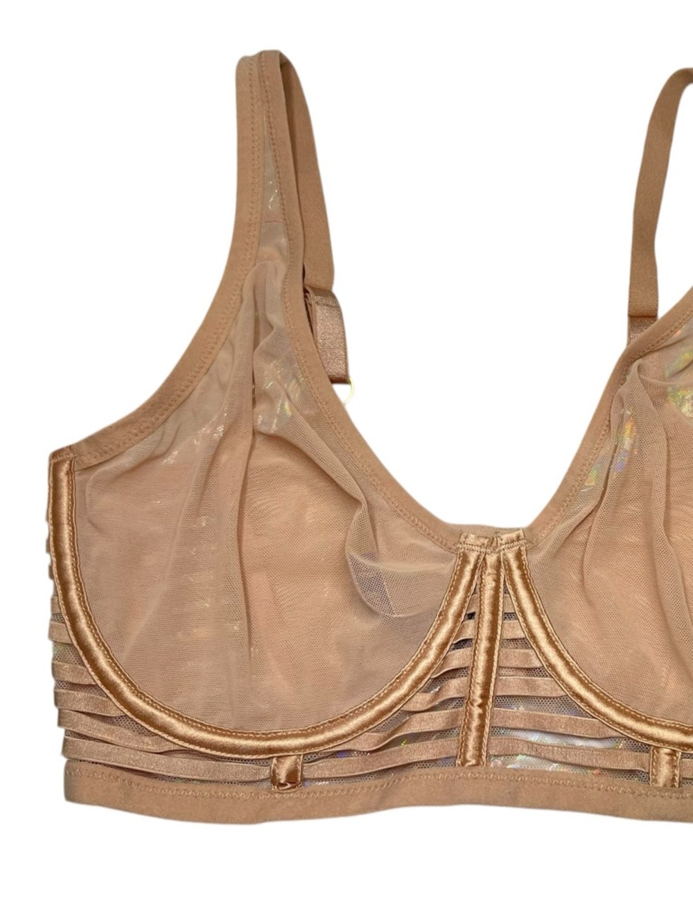 Victorias Secret Beige / Nude Sheer Unlined Plunge Cage Style Bra Size 32DDD